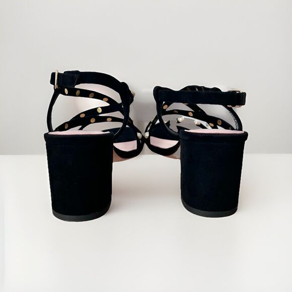 Kate Spade Wynne Black Suede Pearl Embellished Block Heel Sandals Women's Sz 7.5 - Picture 10 of 11